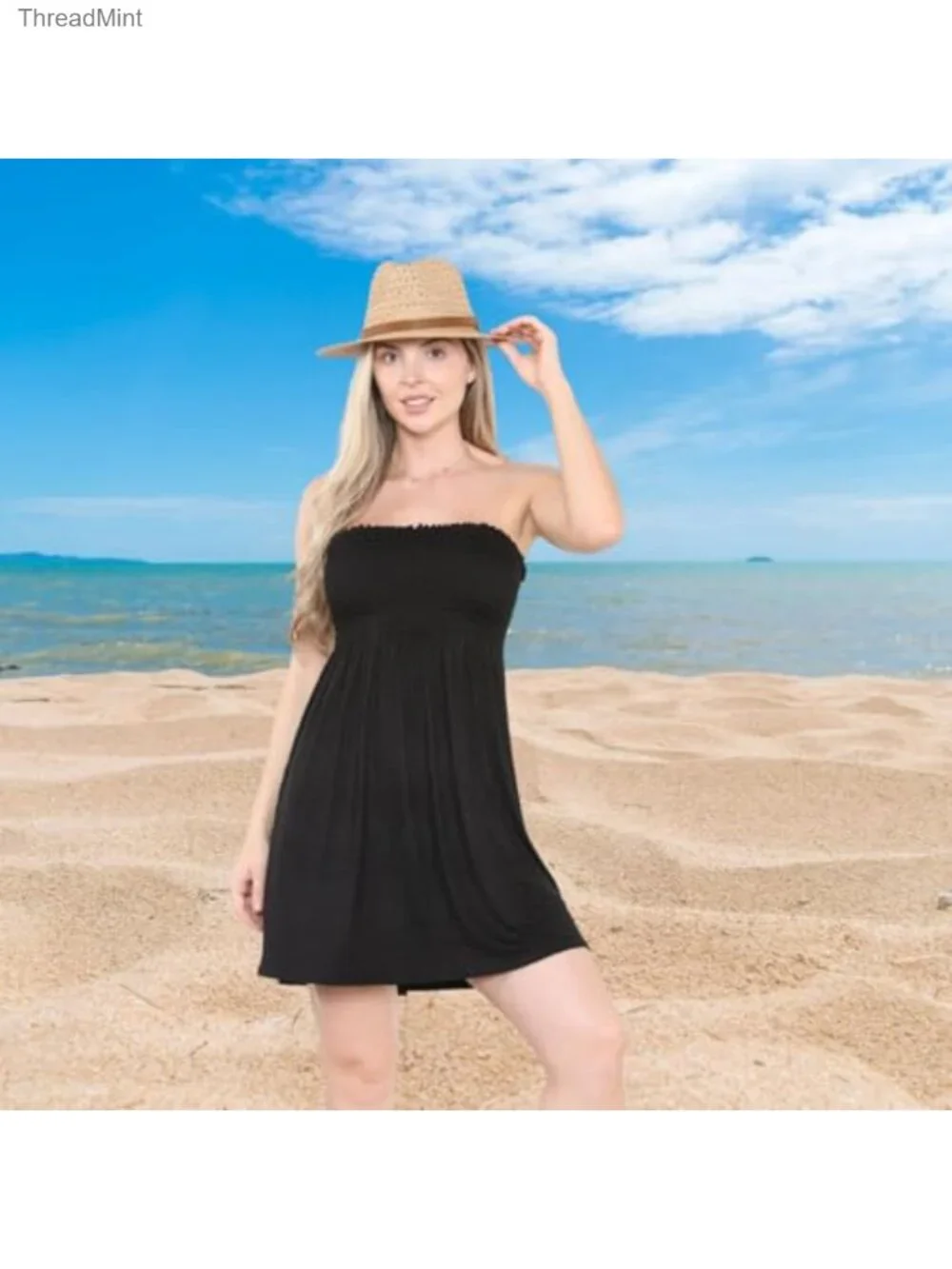 Strapless Tube Mini Dress Swimsuit Cover Up Ruched A-line Beach